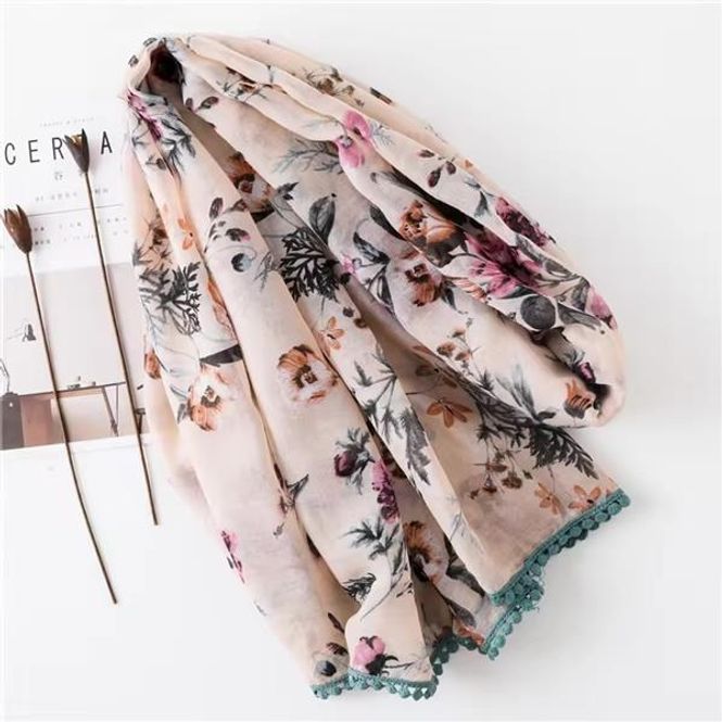Hovedbilde Sun Flower Pompom Edge Viscose Scarf 180x90 - ...