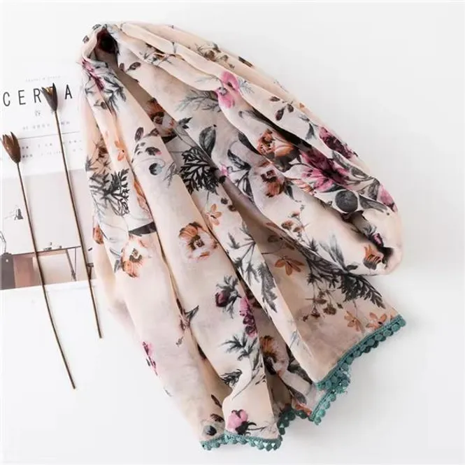 Hovedbilde Sun Flower Pompom Edge Viscose Scarf 180x90 - ...