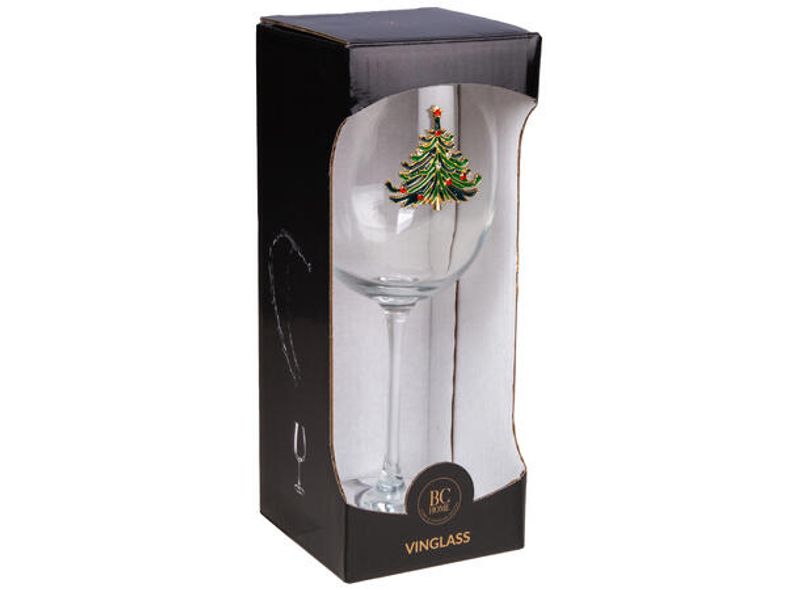 Vinglass blankt m/dekor juletre h:22,5cm