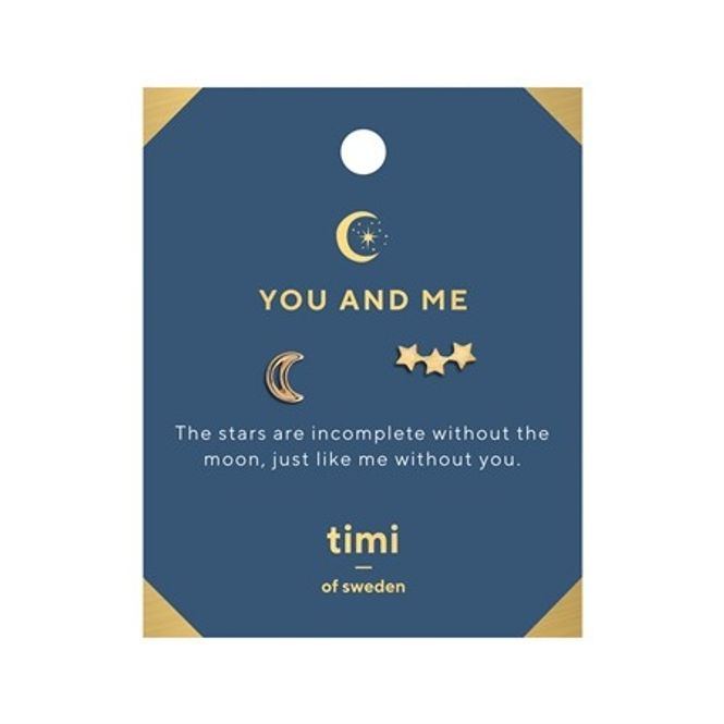 Hovedbilde You and me moon and 3 star earrings - gold