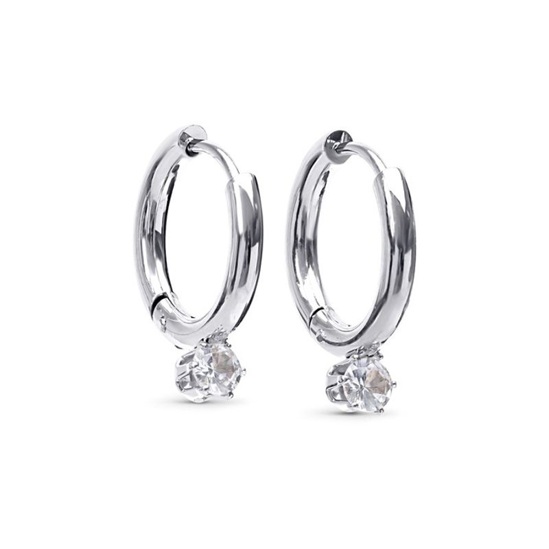 Oline - Crystal Hoop Earrings Stainless Steel Silver