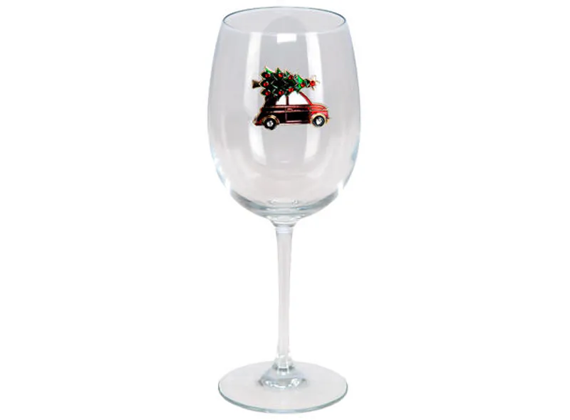 Vinglass blankt m/dekor rød bil h:22,5cm