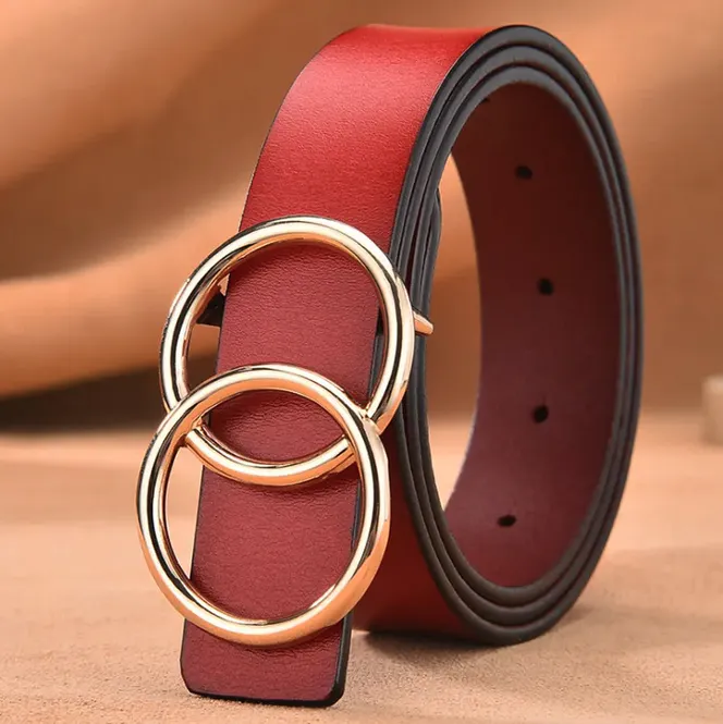 Hovedbilde Double round buckle belt Leather Red 100cm