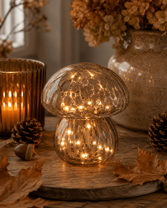 Hovedbilde Sopp glass brun klar 10 LED 15,5cm