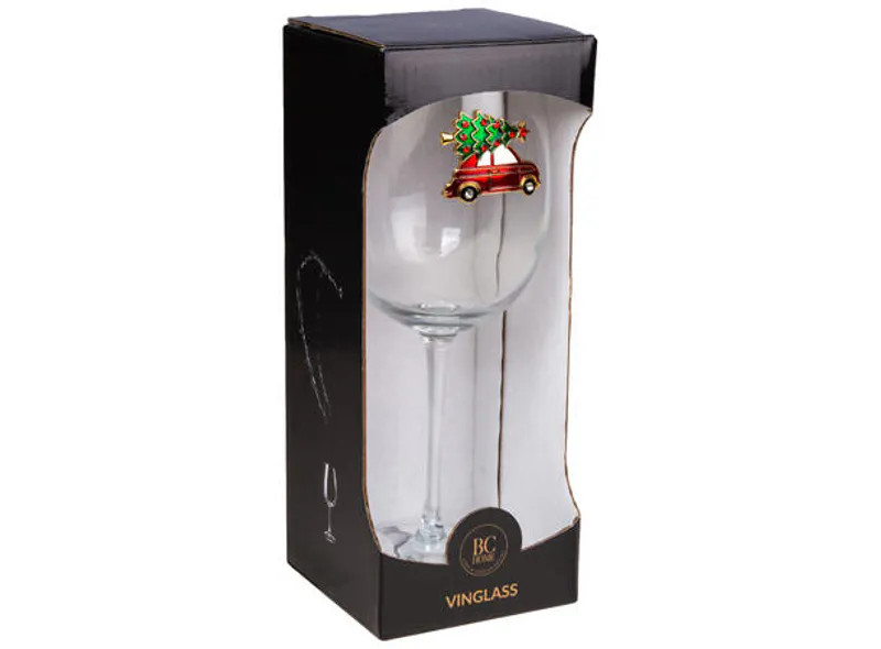 Vinglass blankt m/dekor rød bil h:22,5cm