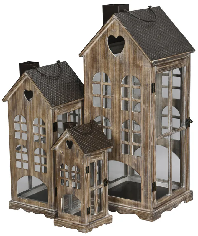 Lykt brunt trehus 16x36,5 cm Small