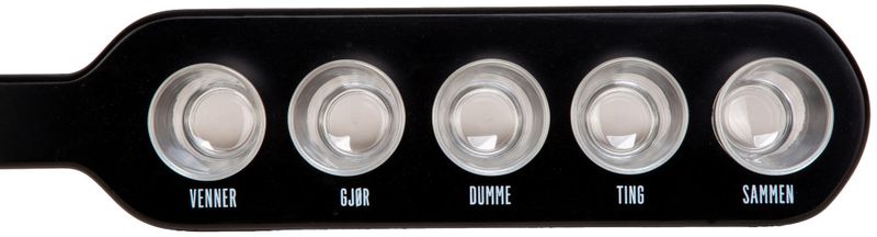Shotglass planke sort m/tekst og 5 glass