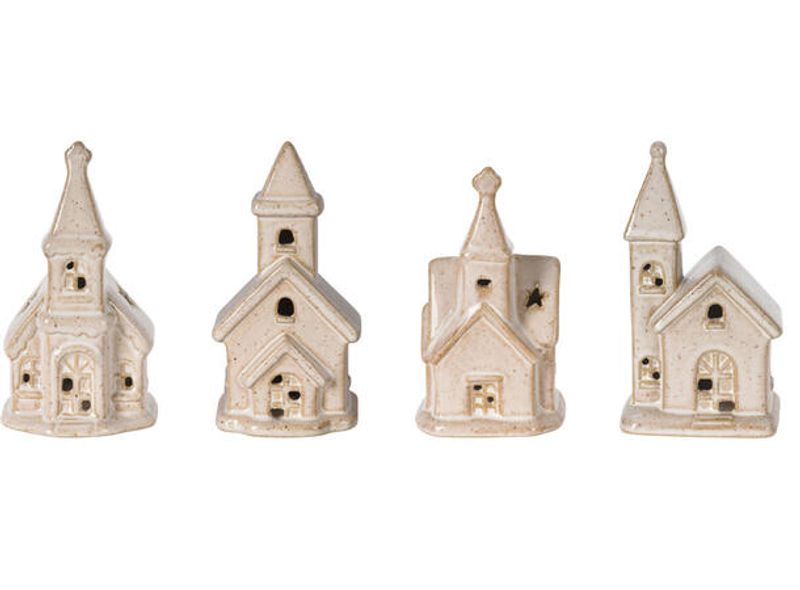Kirke beige porselen LED h:11cm Ass.