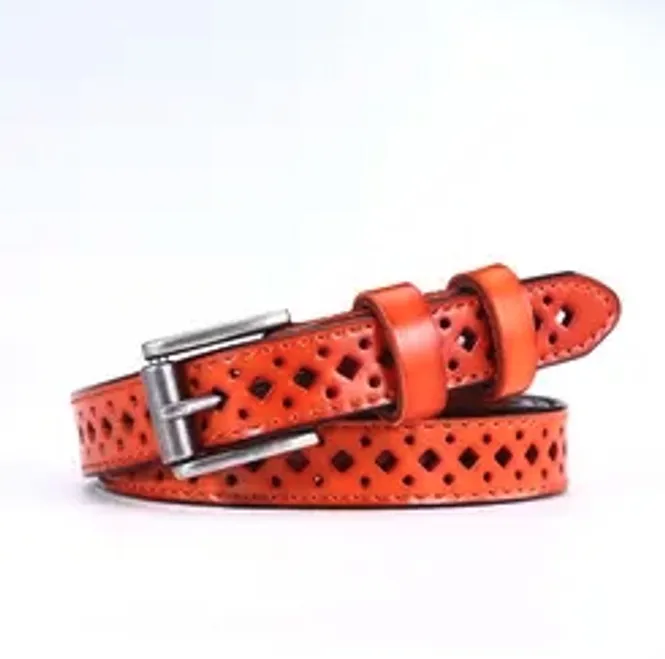 Hovedbilde Hollow Pattern Leather Belt Cognac 110cm