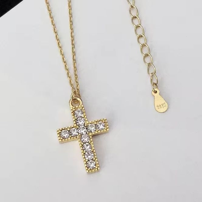 Hovedbilde Cross Zircon Necklace 18k Gold White