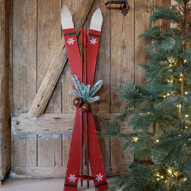Hovedbilde Vintage Ski m. stavee til dekor Rød 90cm