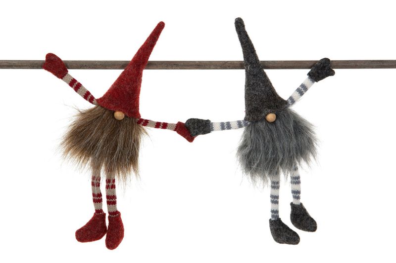Nisse med magnet, sittende  rød/grå