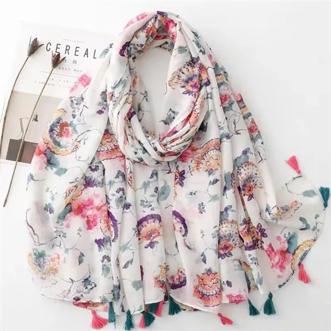 Hovedbilde Sunniva Flower Tassel Viscose Scarf 90x180CM - ...