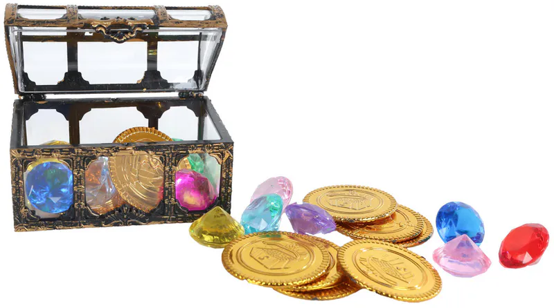 Skattekiste 24 mynter/diamanter 7,5 cm