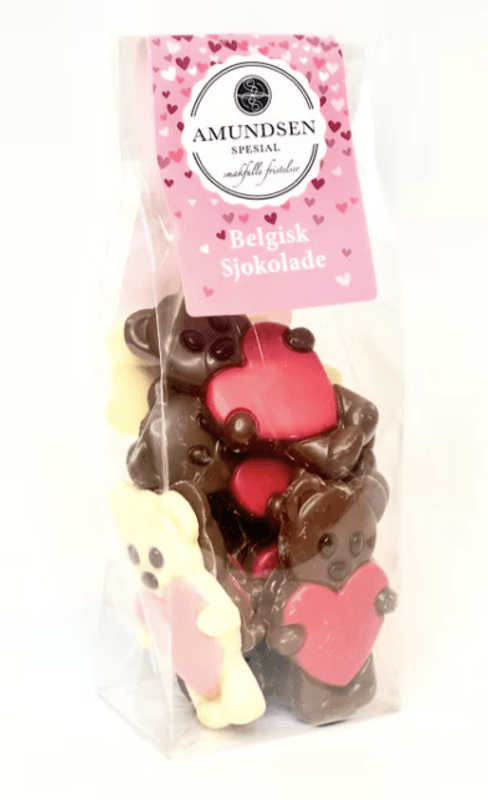 Amundsen sjokoladebjørner m/hjerte - 145g