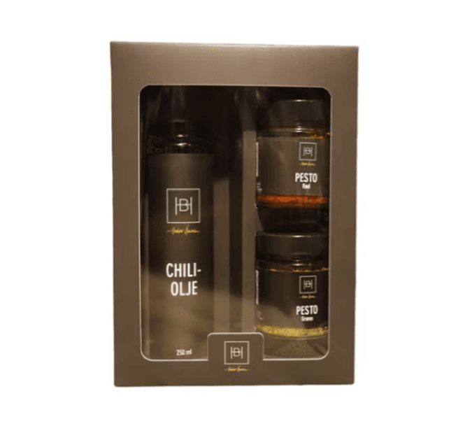 Hovedbilde HB Gaveeske - Chiliolje, Rød og Grønn Pesto.