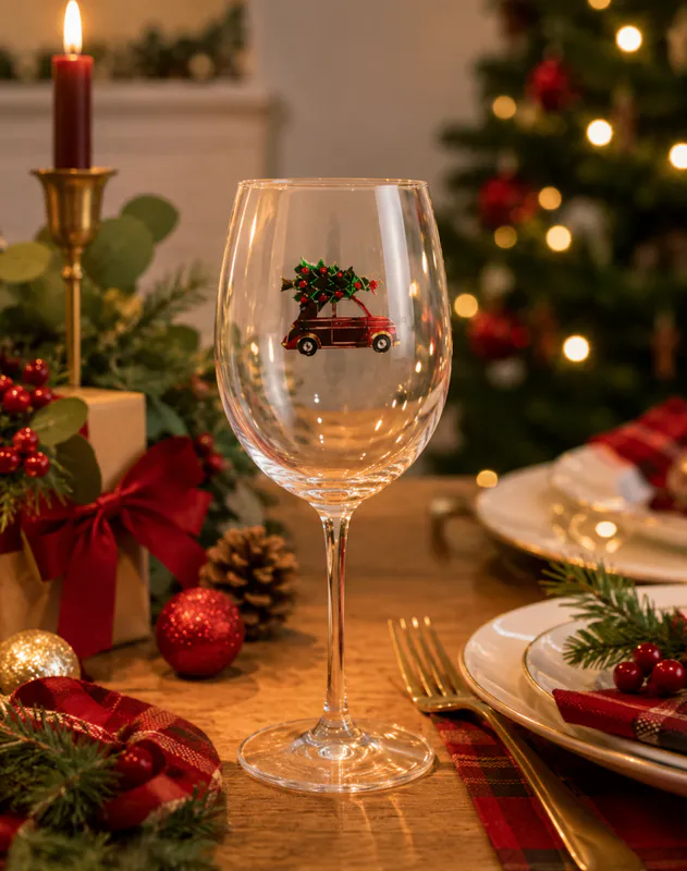 Vinglass blankt m/dekor rød bil h:22,5cm