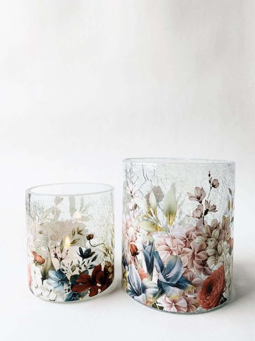 Hovedbilde Lysglass krakelert mix rød/blå 9×10 cm