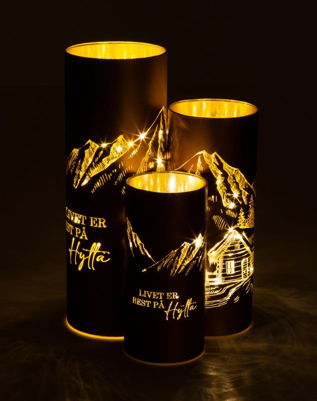 Lyslykt LED Livet på hytta brun 7x15cm